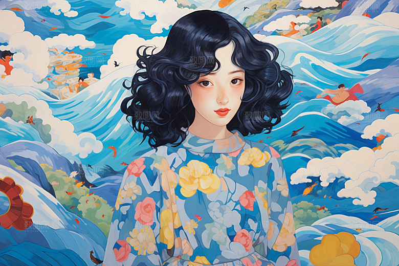 多巴胺女孩彩色五彩斑斓插画