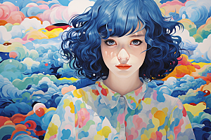 多巴胺女孩少女彩色插画