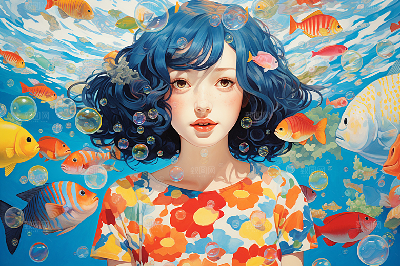 多巴胺女孩彩色艺术感插画