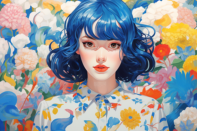 多巴胺女孩缤纷五彩斑斓插画