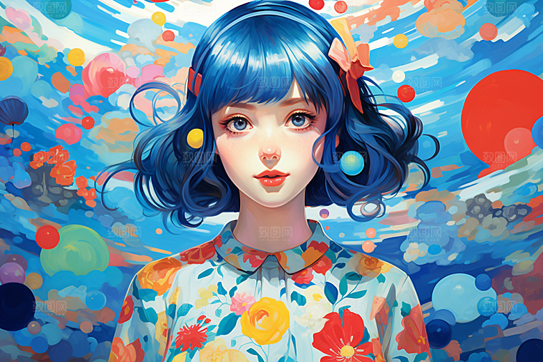 多巴胺女孩五彩斑斓少女插画