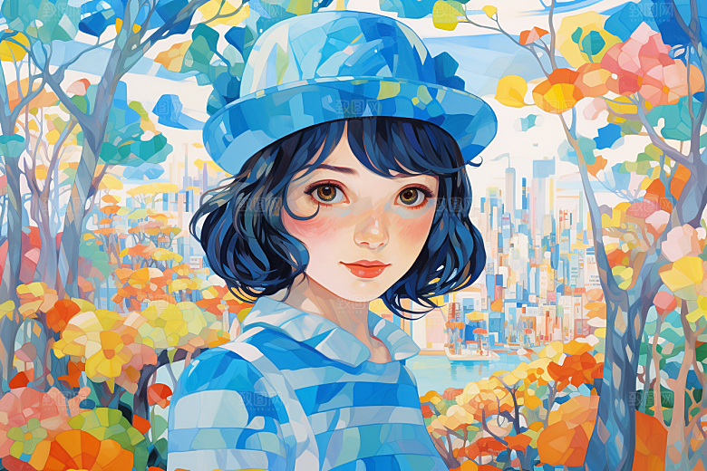 多巴胺女孩艺术感形象插画