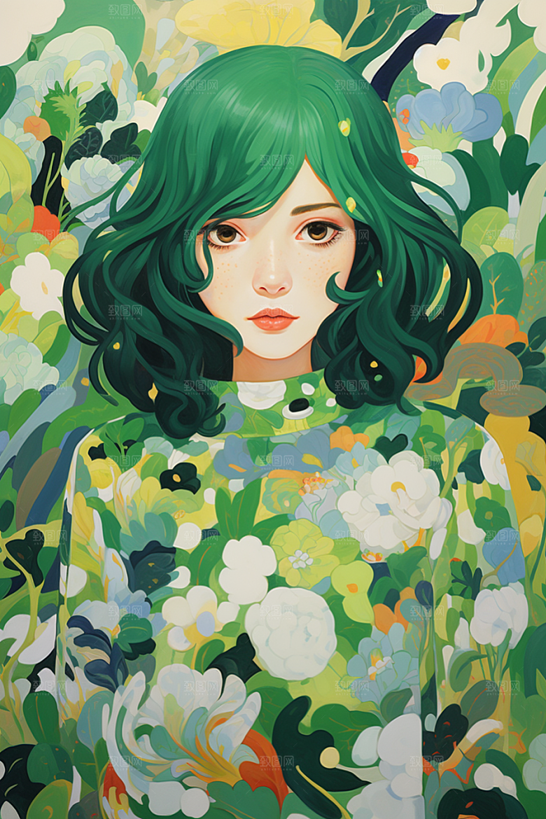 多巴胺女孩缤纷艺术感插画
