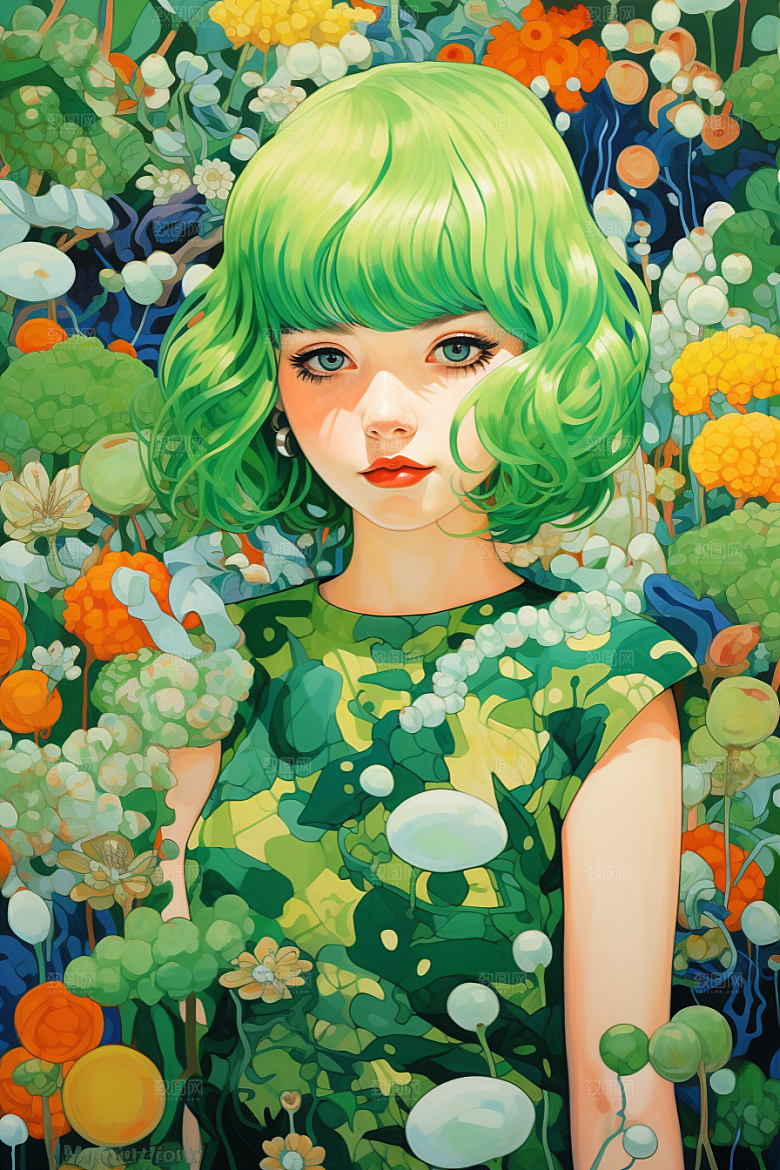 多巴胺女孩五彩斑斓彩色插画