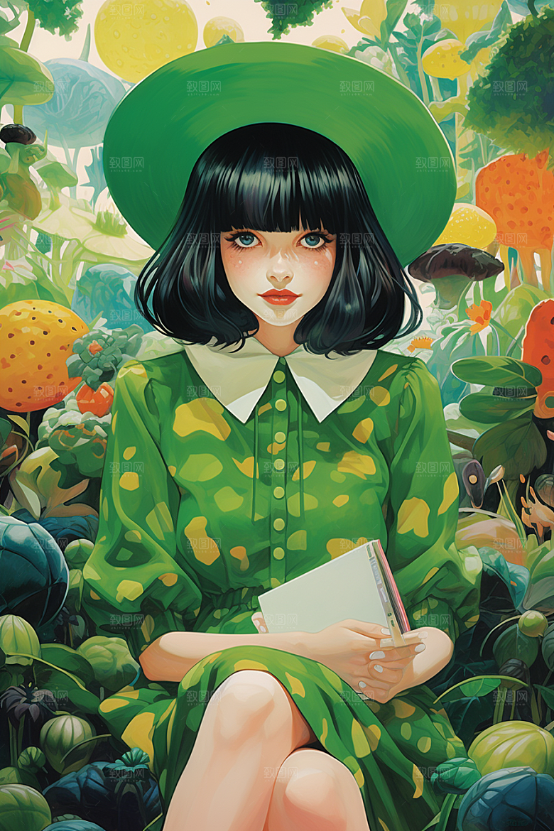 多巴胺女孩高清彩色插画