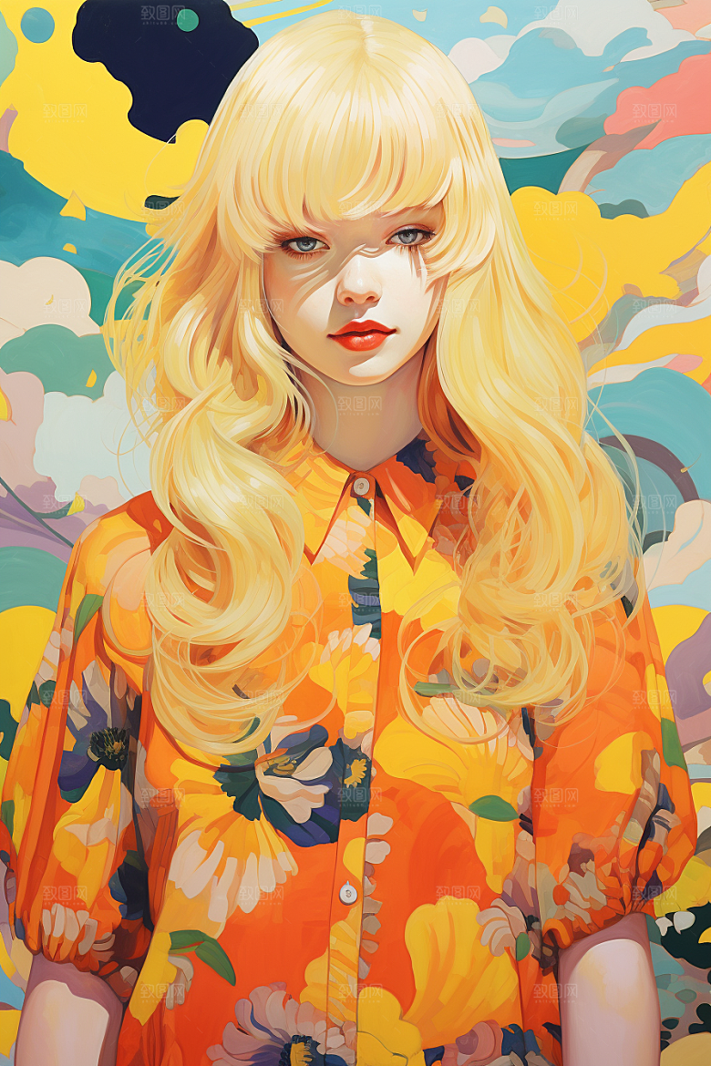 多巴胺女孩手绘高清插画