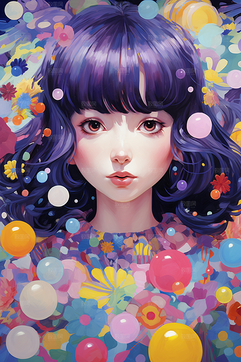 多巴胺女孩缤纷形象插画