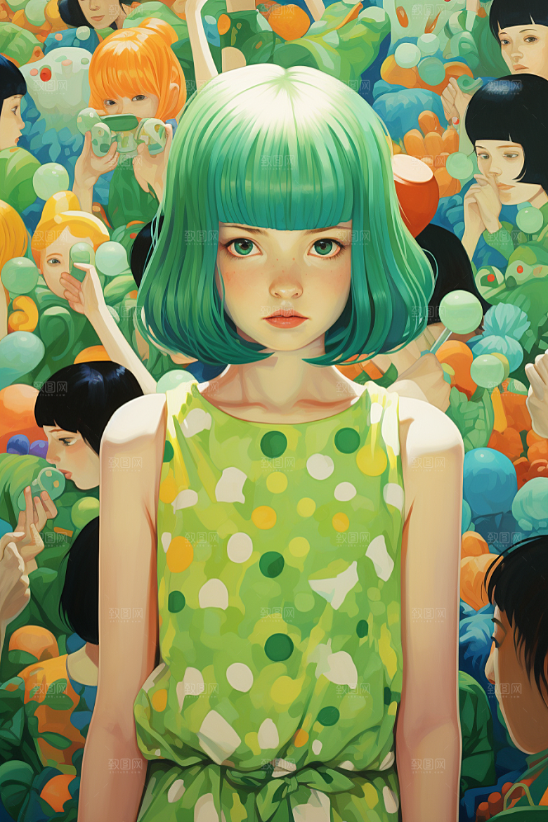 多巴胺女孩缤纷少女插画