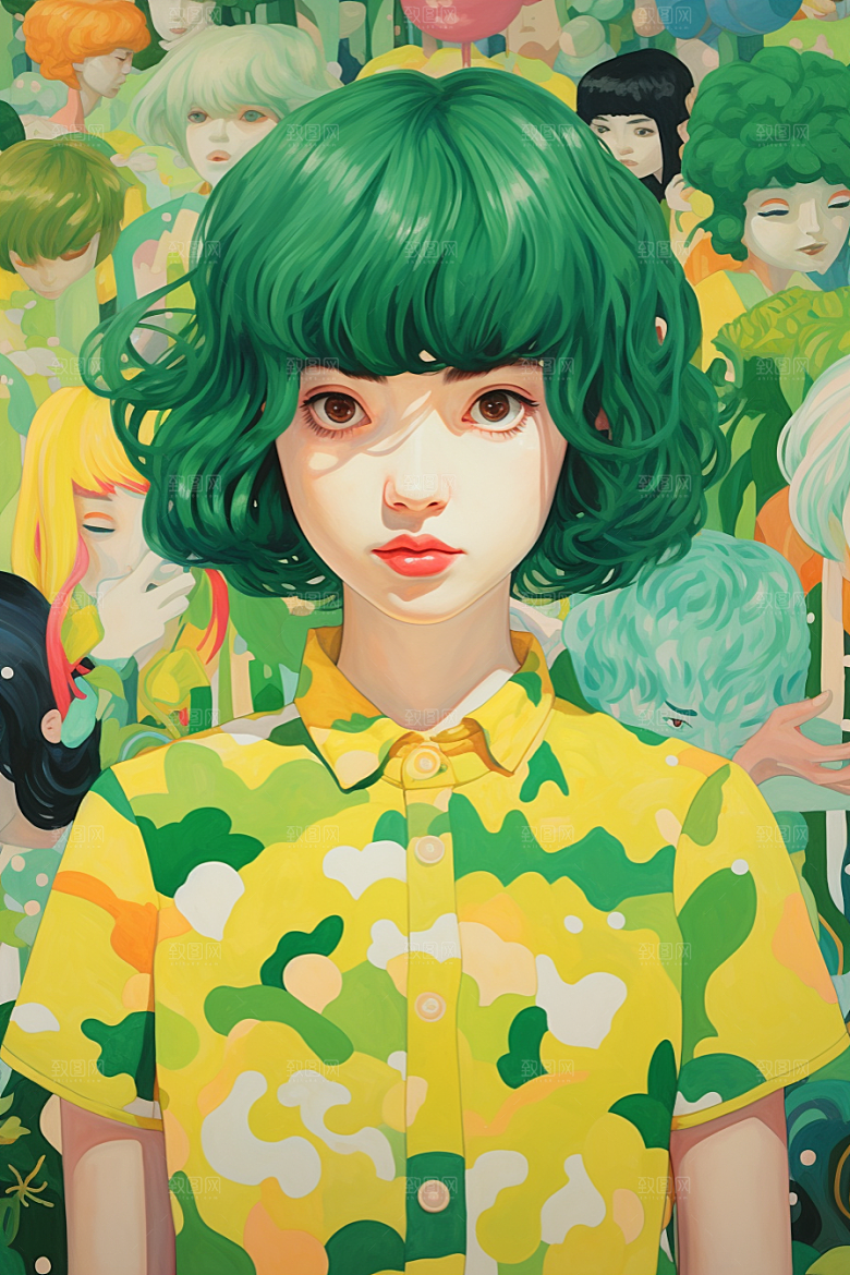 多巴胺女孩手绘少女插画
