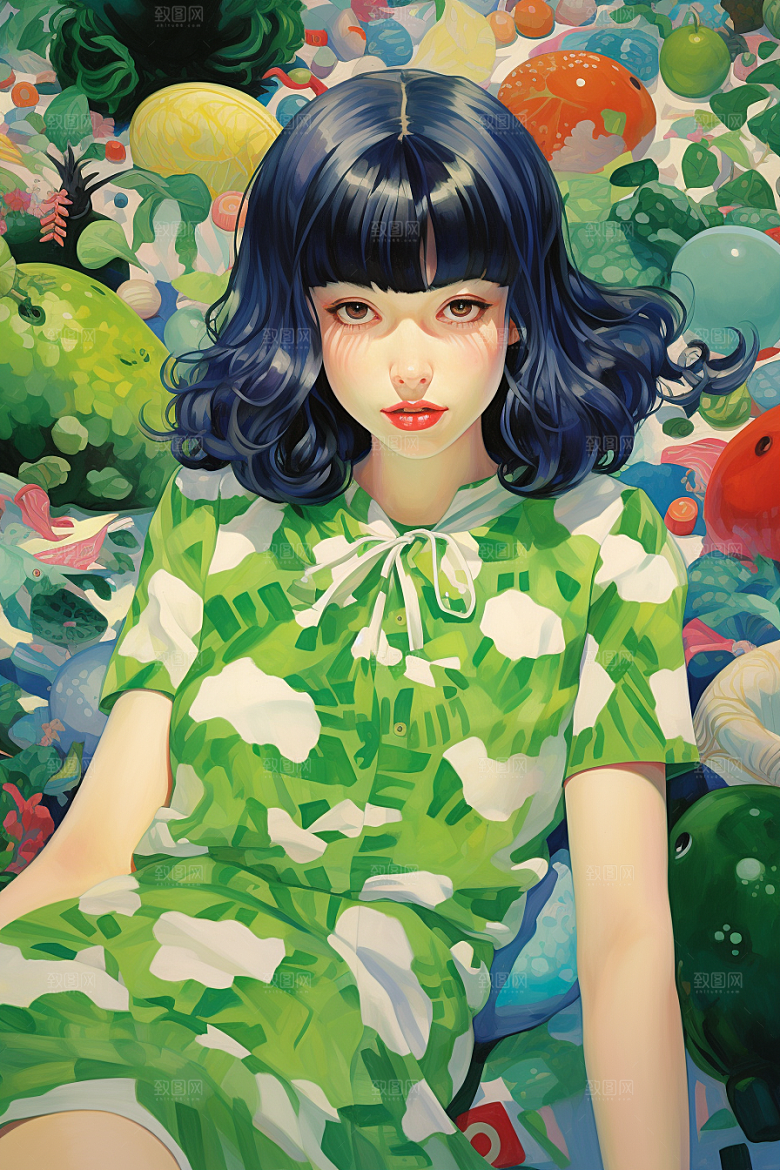 多巴胺女孩彩色形象插画