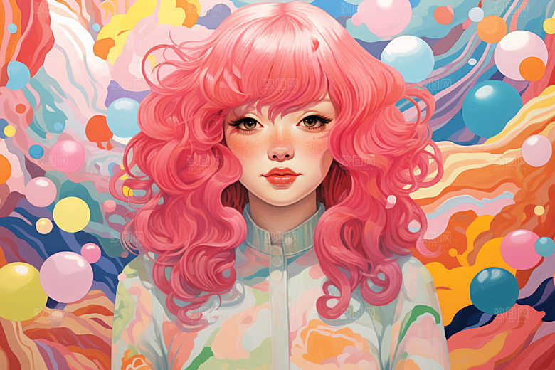 多巴胺女孩缤纷高清插画