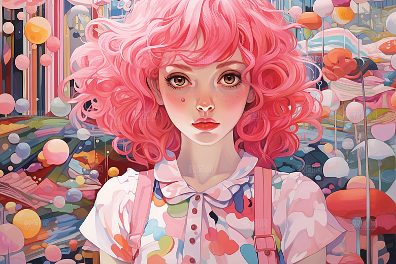 多巴胺女孩可爱缤纷插画