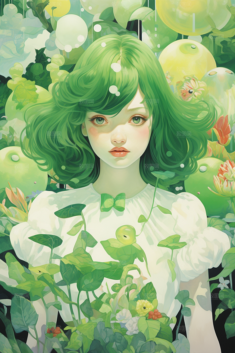 多巴胺女孩高清五彩斑斓插画