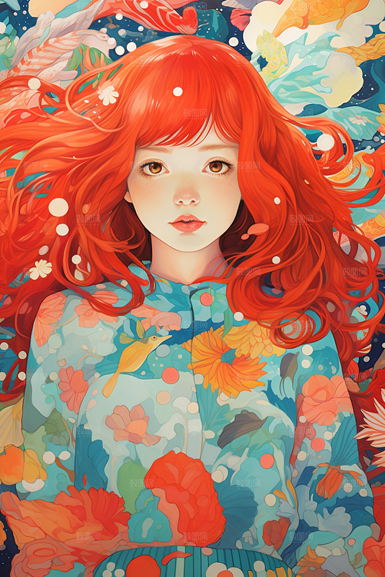 多巴胺女孩穿搭高清插画