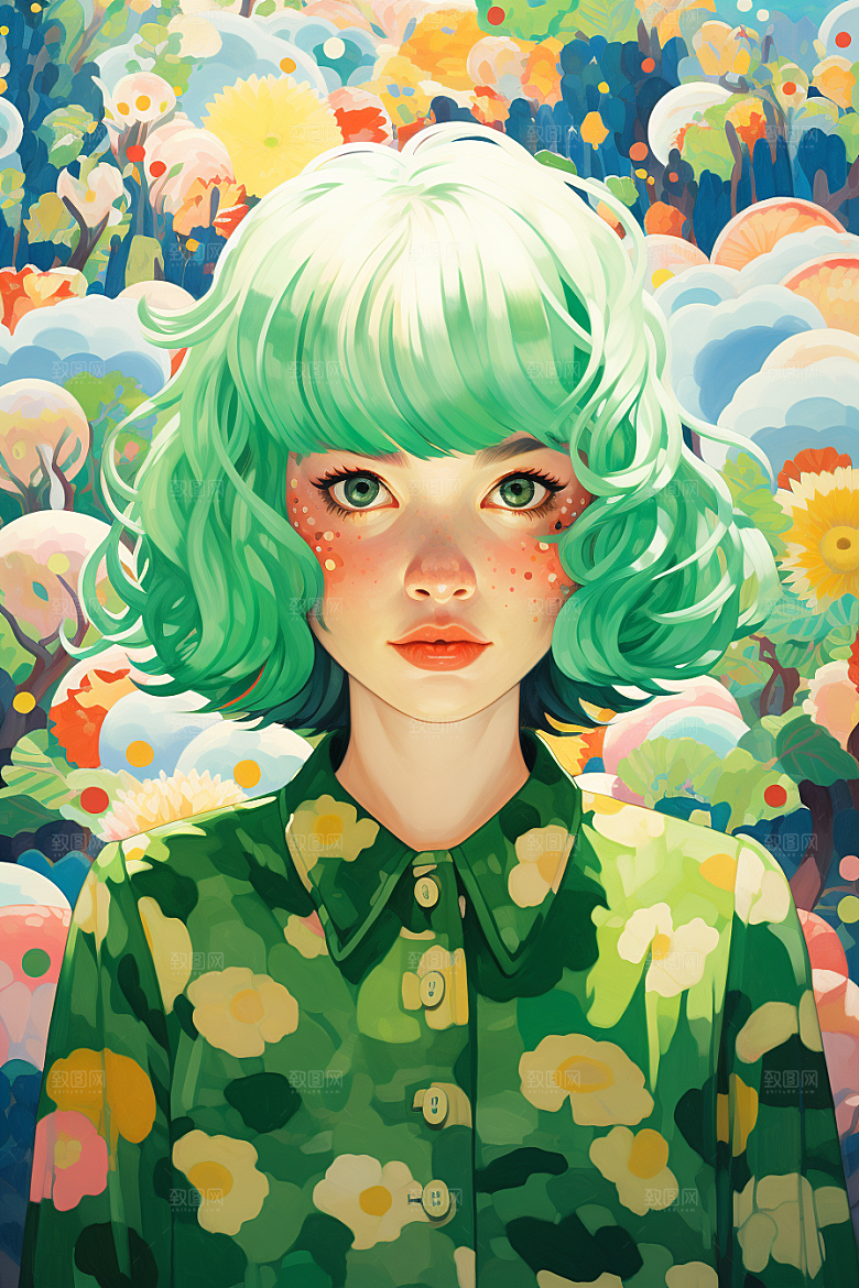 多巴胺女孩五彩斑斓缤纷插画