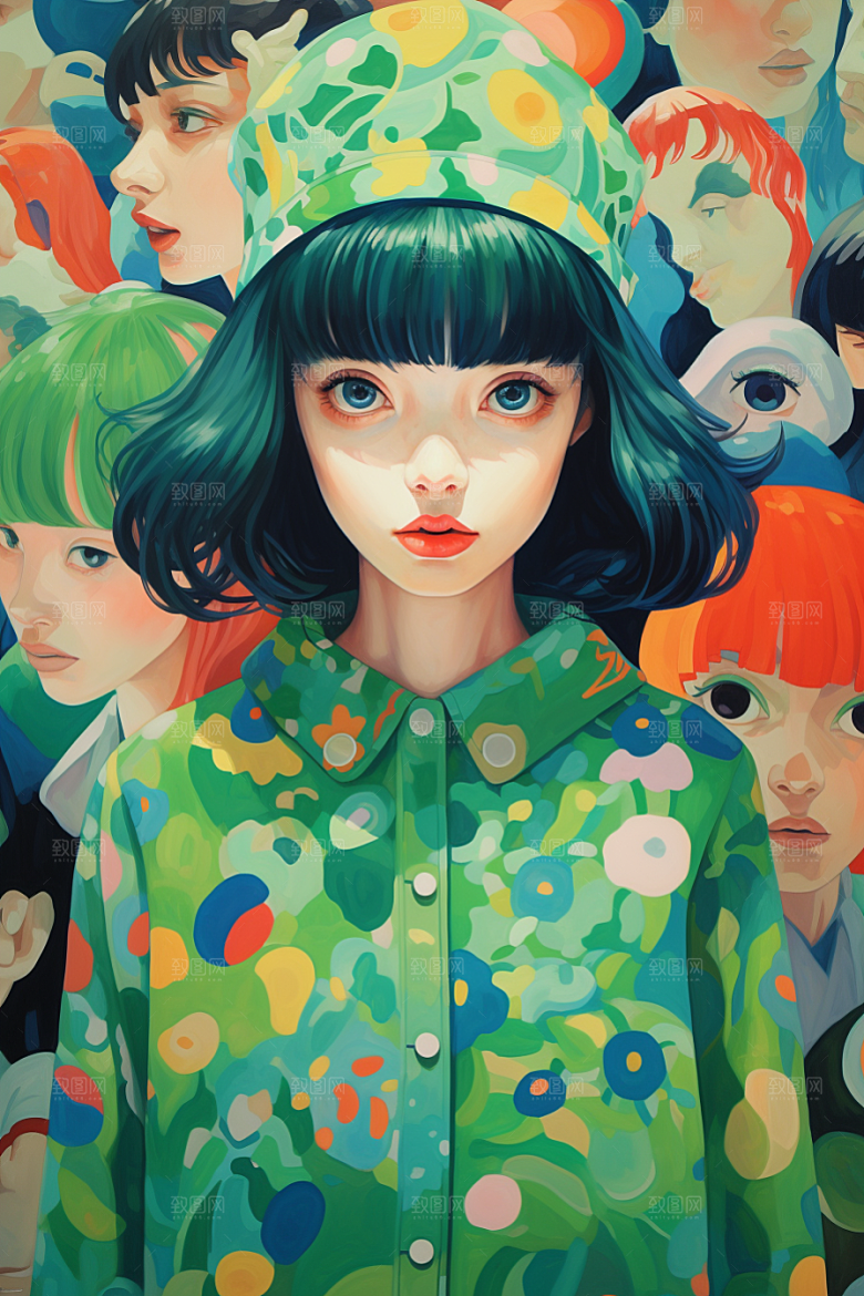多巴胺女孩手绘形象插画