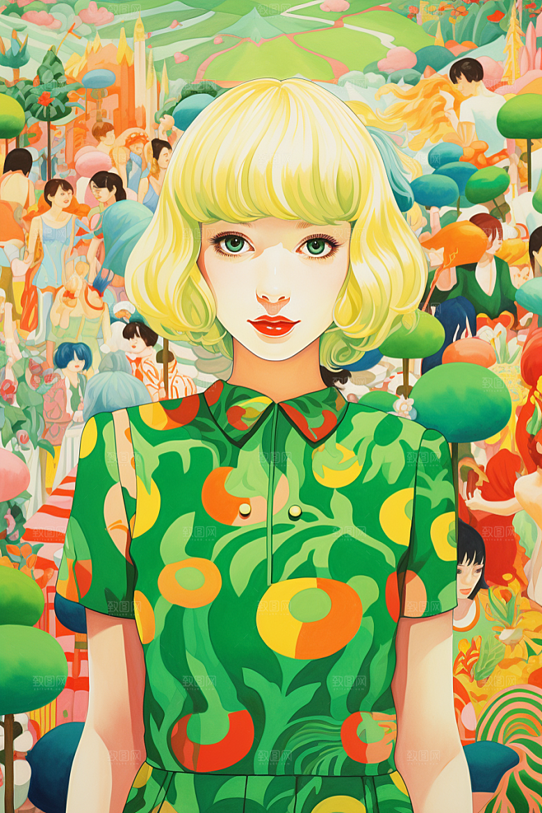 多巴胺女孩彩色五彩斑斓插画