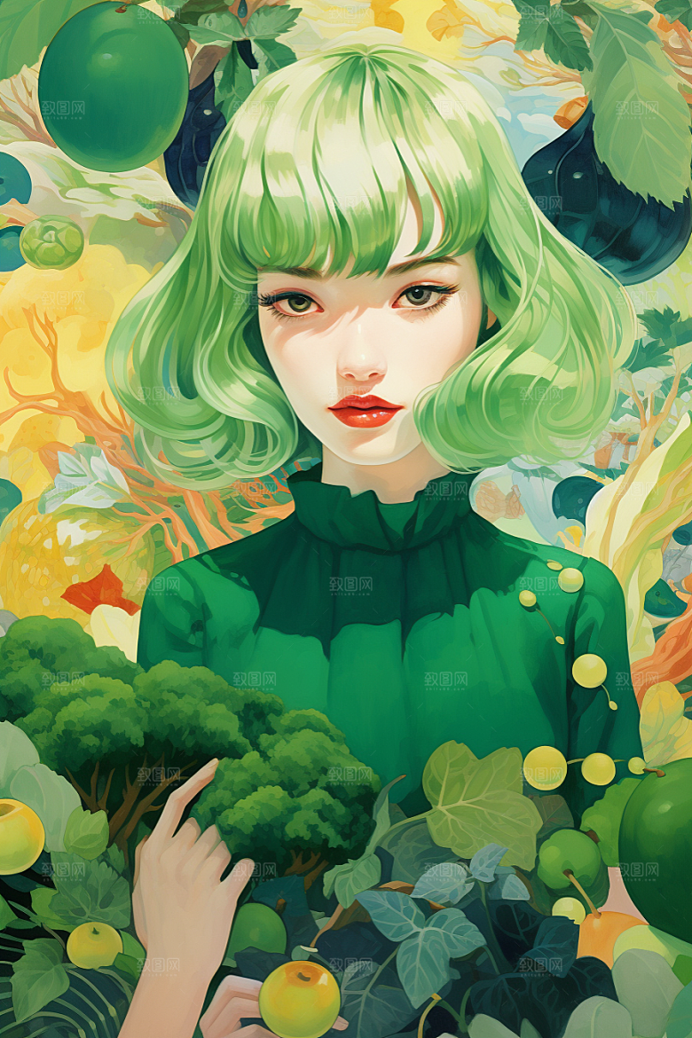 多巴胺女孩缤纷高清插画