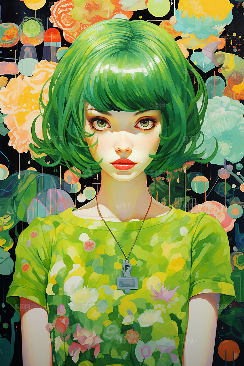 多巴胺女孩艺术感缤纷插画