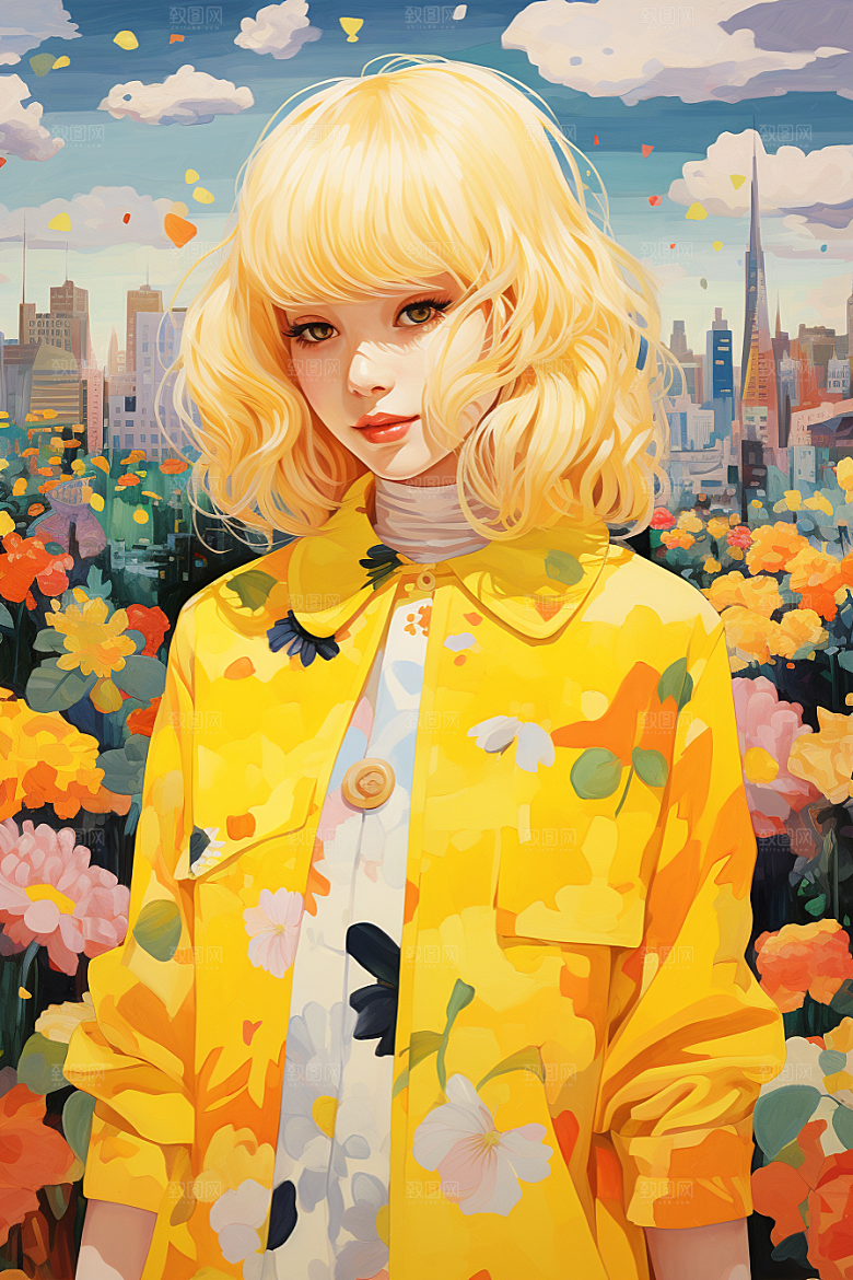 多巴胺女孩穿搭高清插画