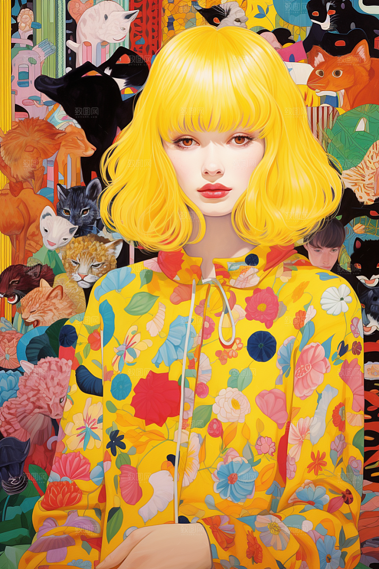 多巴胺女孩彩色缤纷插画