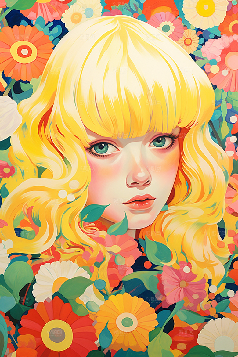 多巴胺女孩形象手绘插画