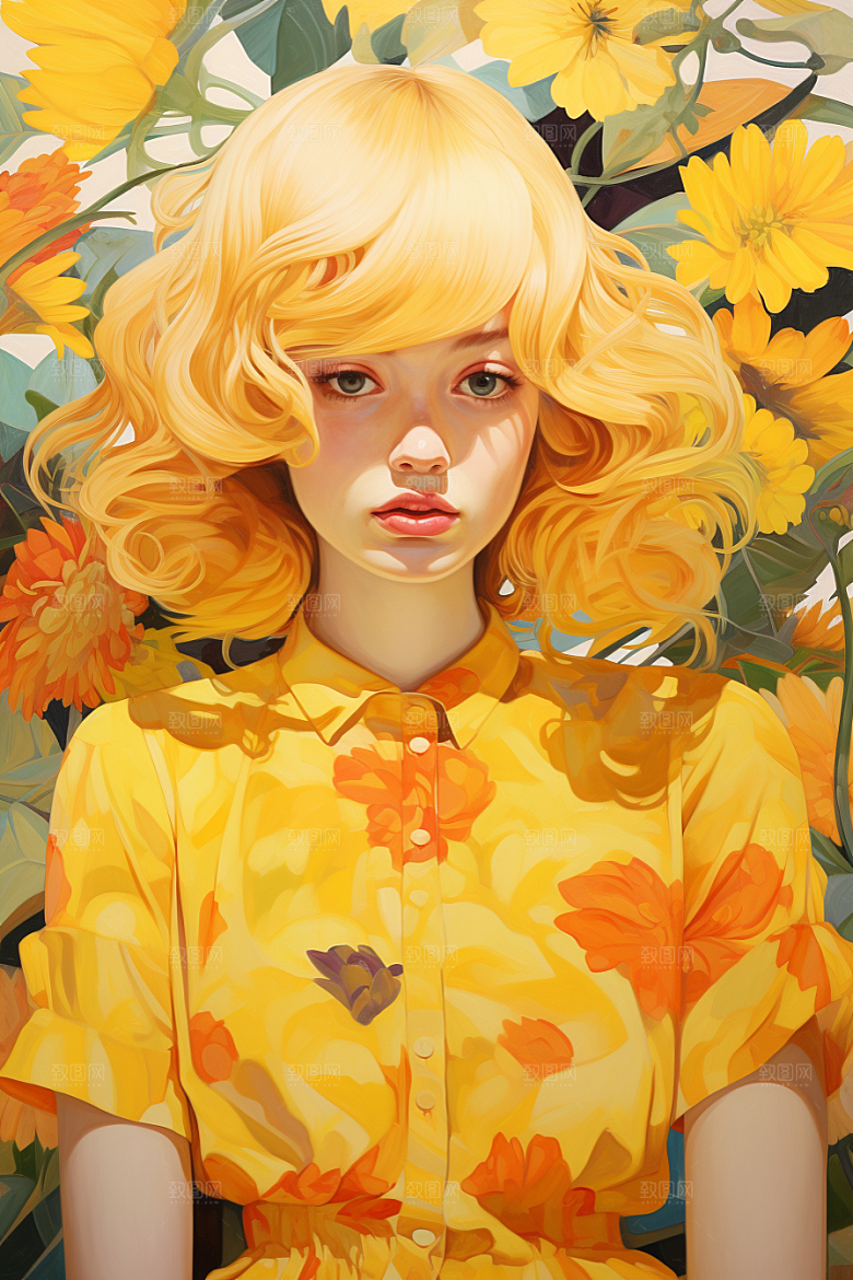 多巴胺女孩手绘彩色插画