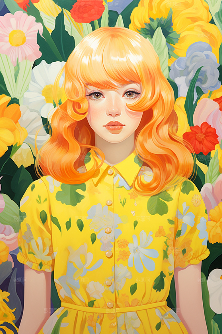 多巴胺女孩高清可爱插画