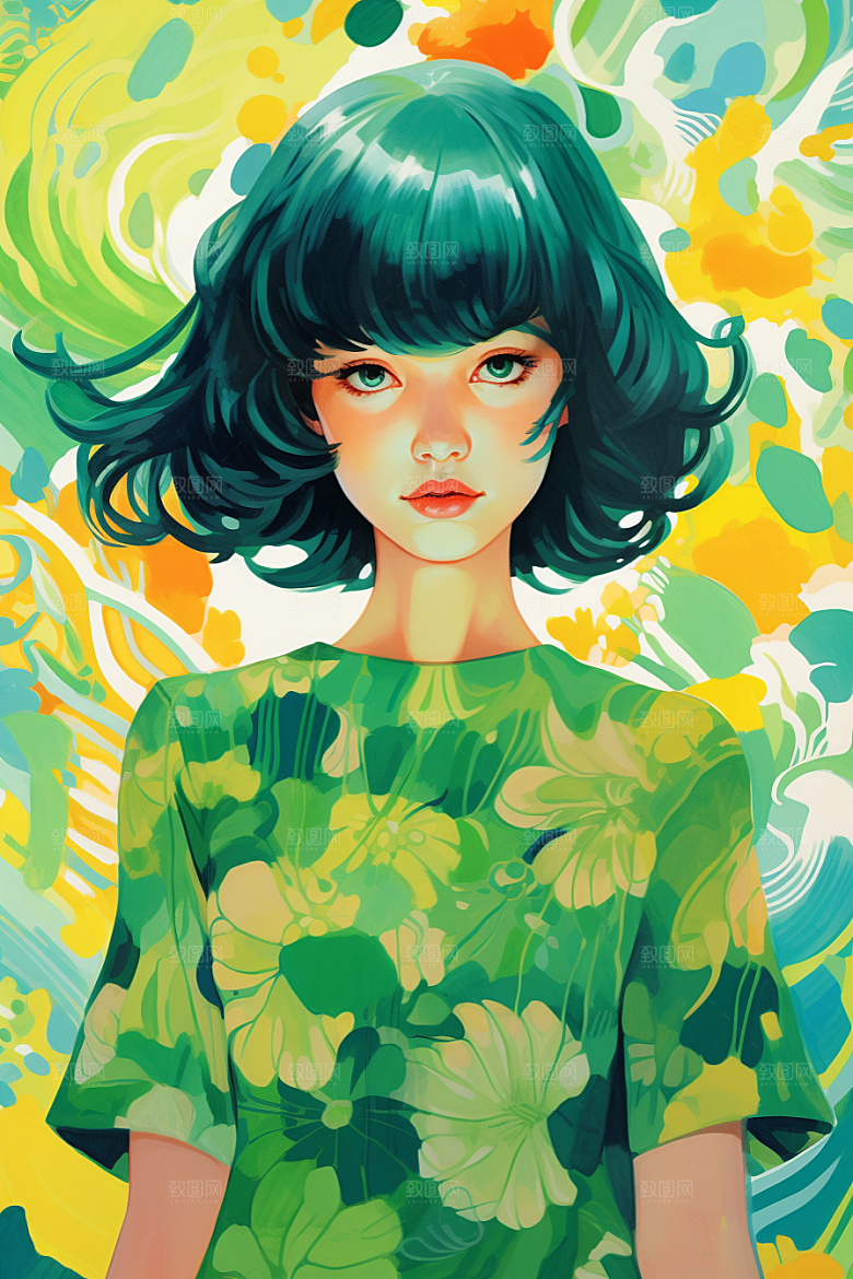 多巴胺女孩高清穿搭插画