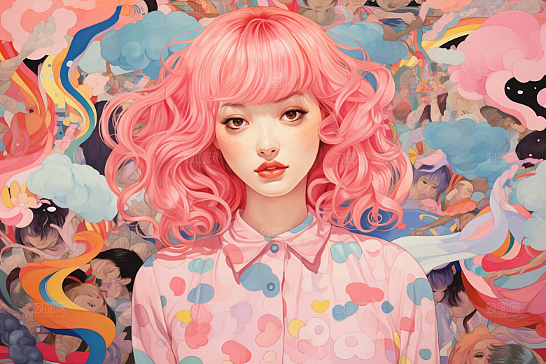 多巴胺女孩彩色五彩斑斓插画