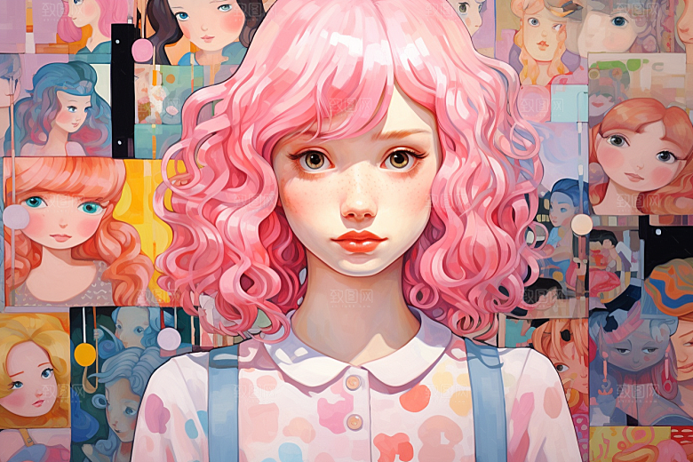 多巴胺女孩手绘缤纷插画