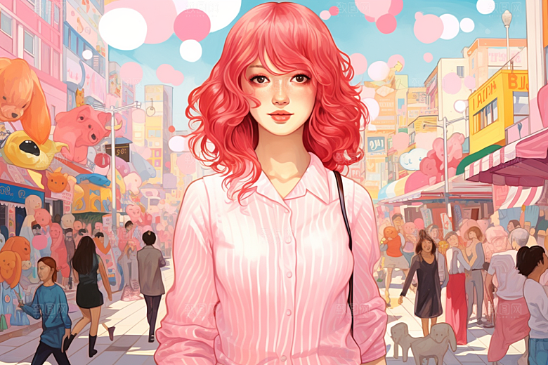 多巴胺女孩少女艺术感插画