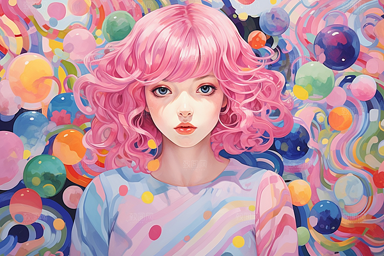 多巴胺女孩彩色手绘插画