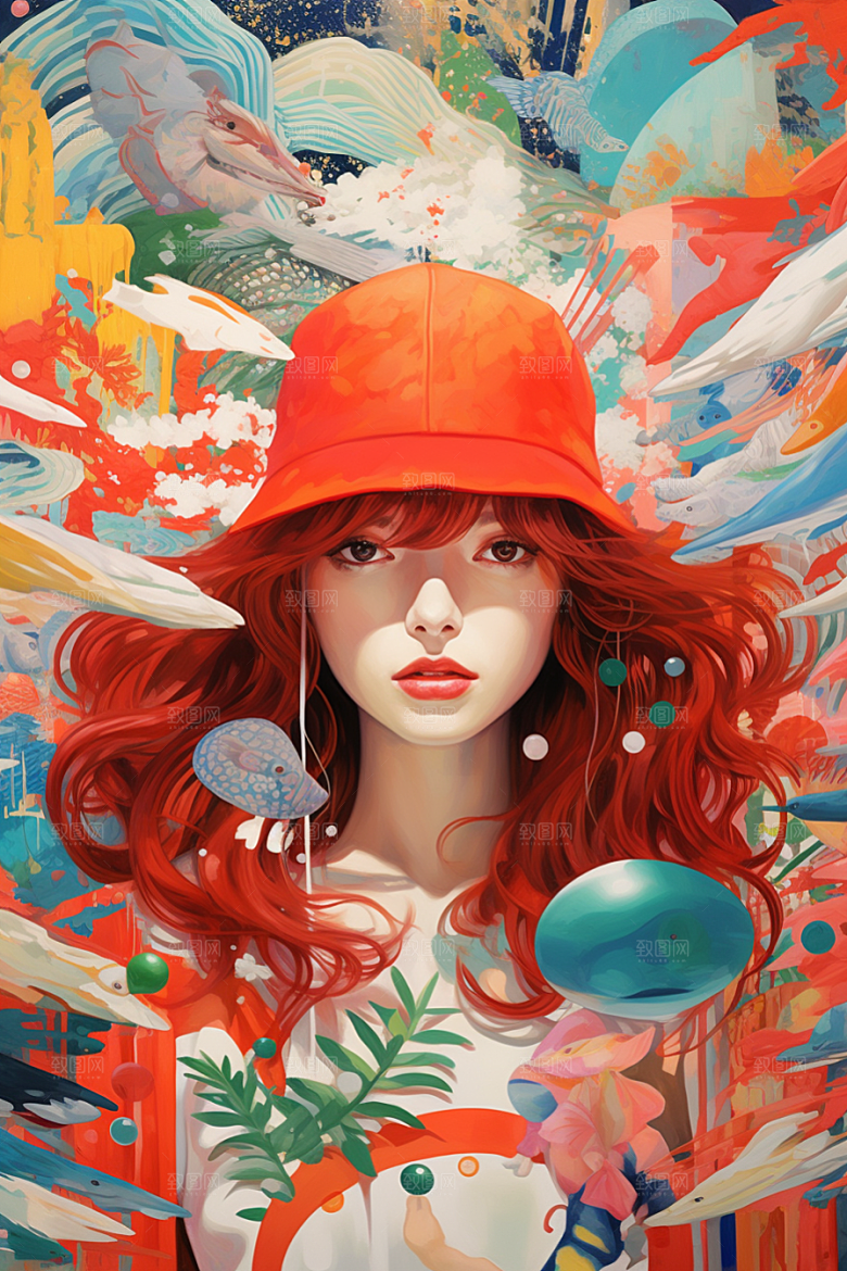 多巴胺女孩缤纷手绘插画