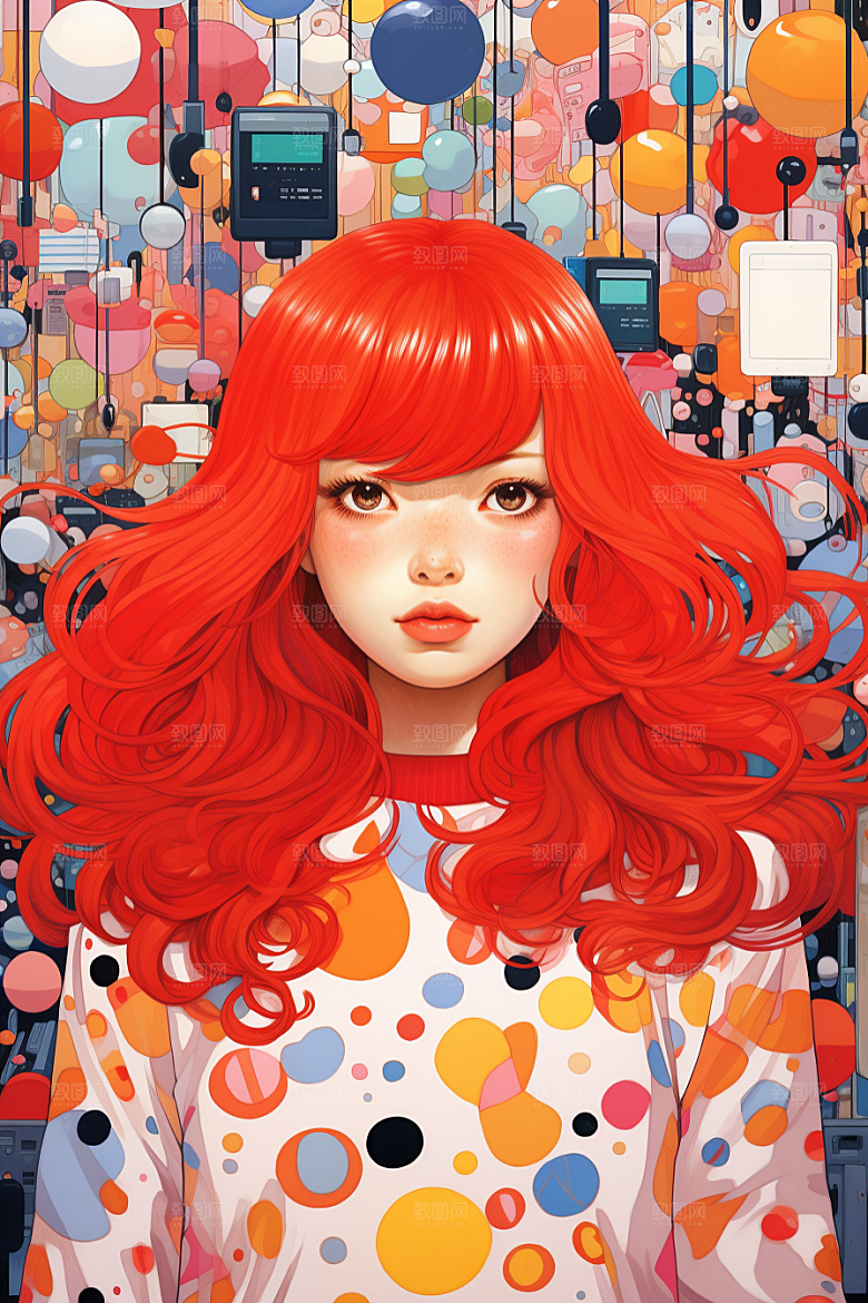 多巴胺女孩形象彩色插画