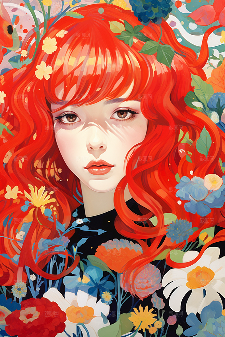 多巴胺女孩缤纷形象插画