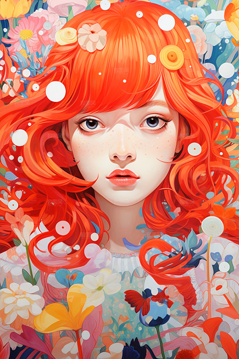 多巴胺女孩五彩斑斓彩色插画