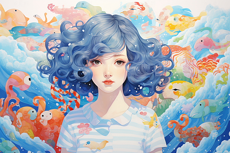 多巴胺女孩可爱穿搭插画
