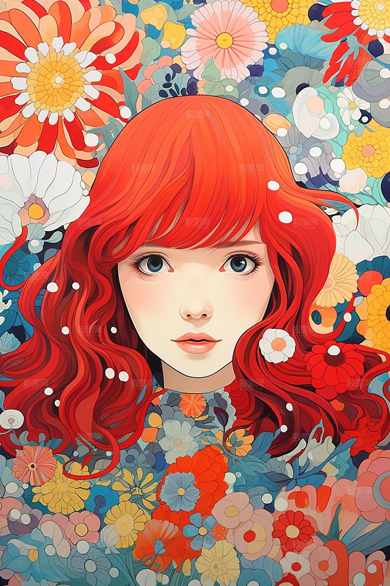 多巴胺女孩形象手绘插画