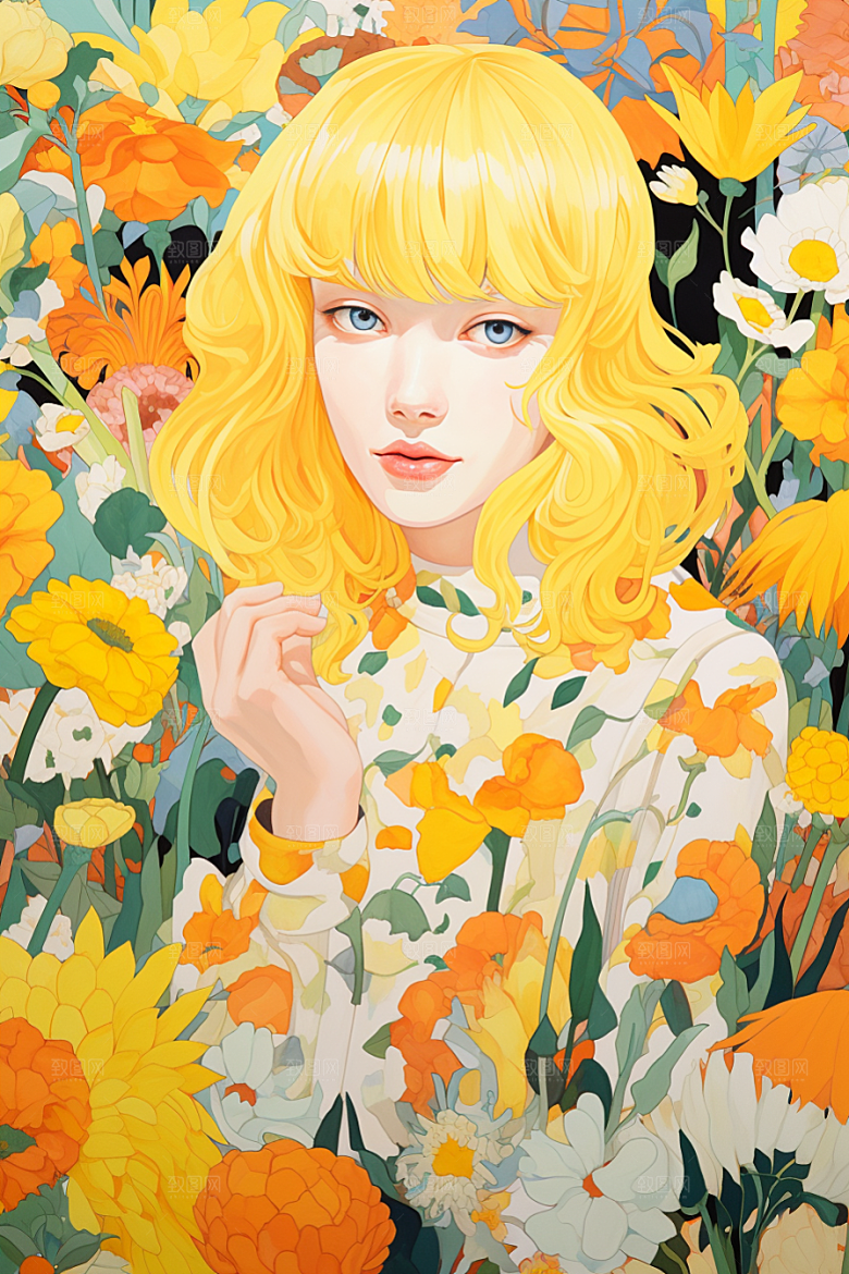 多巴胺女孩彩色艺术感插画