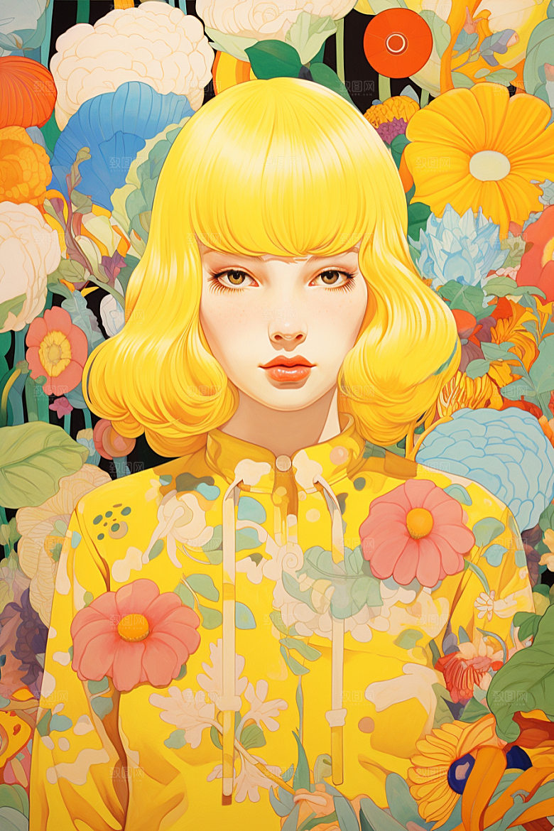 多巴胺女孩高清艺术感插画
