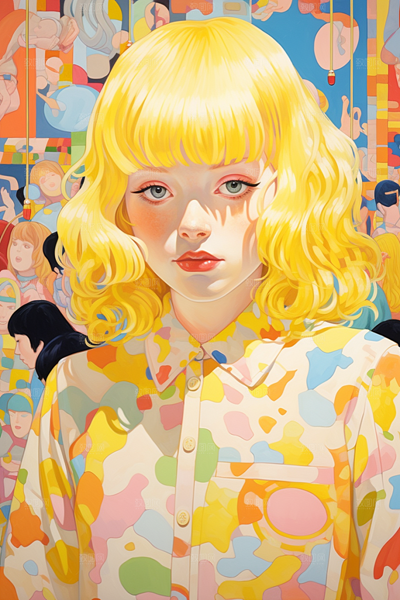 多巴胺女孩手绘高清插画