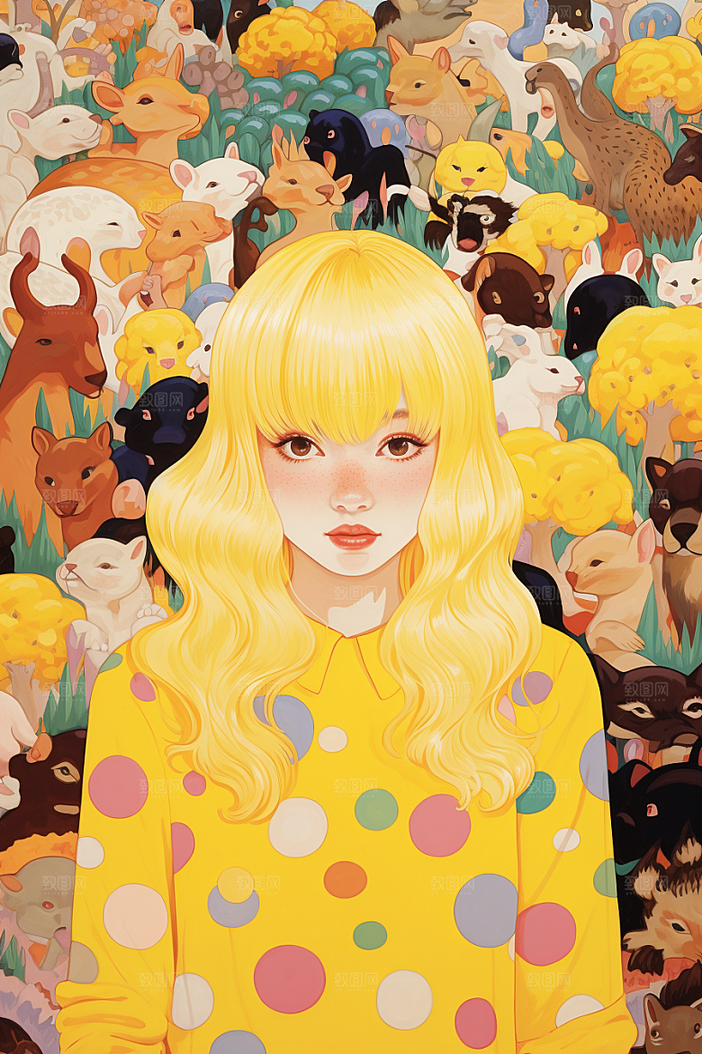 多巴胺女孩少女彩色插画