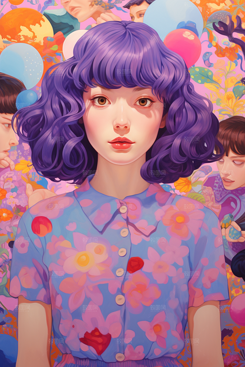多巴胺女孩彩色艺术感插画