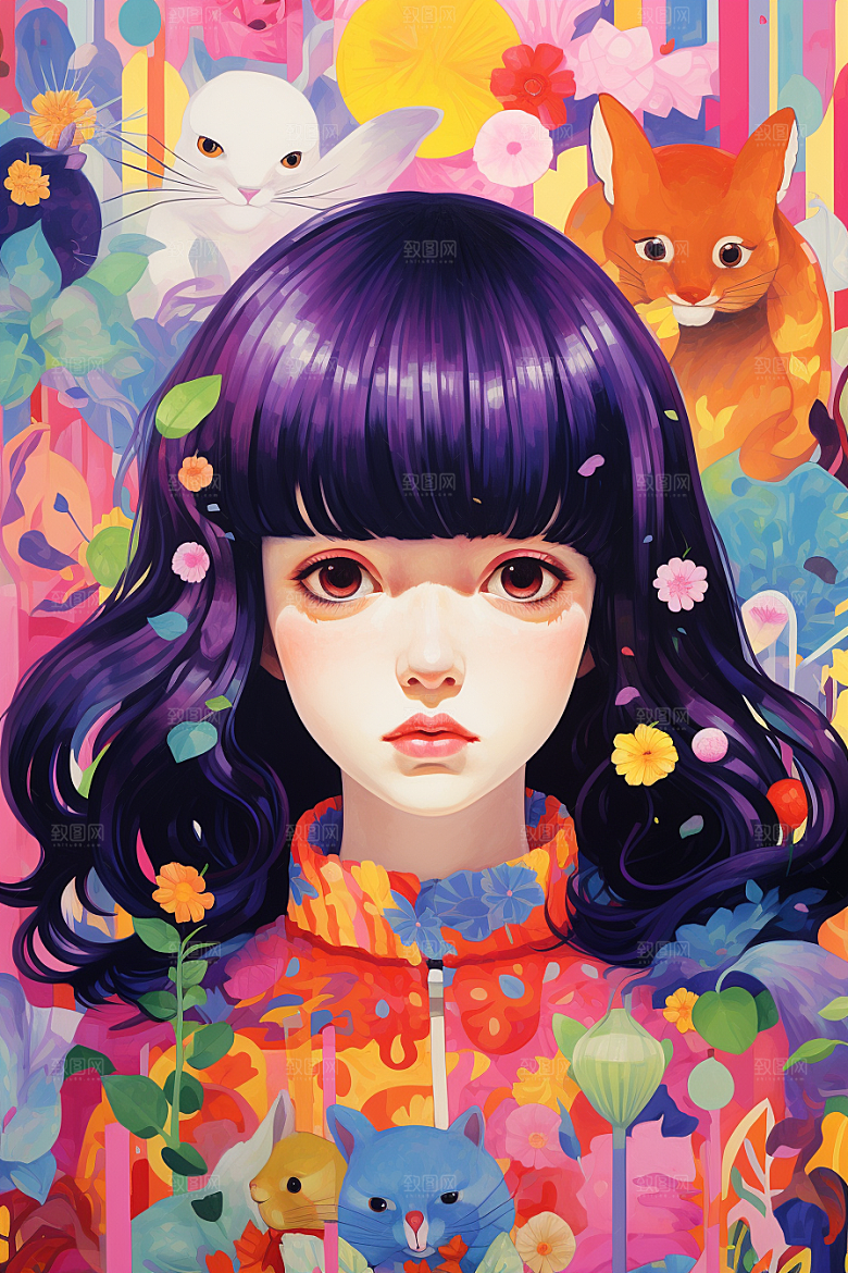 多巴胺女孩缤纷可爱插画