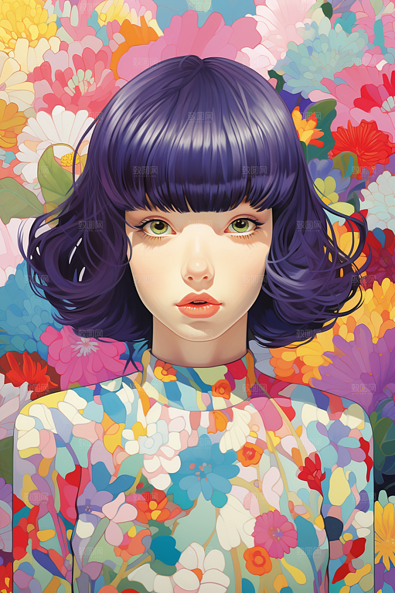 多巴胺女孩形象彩色插画