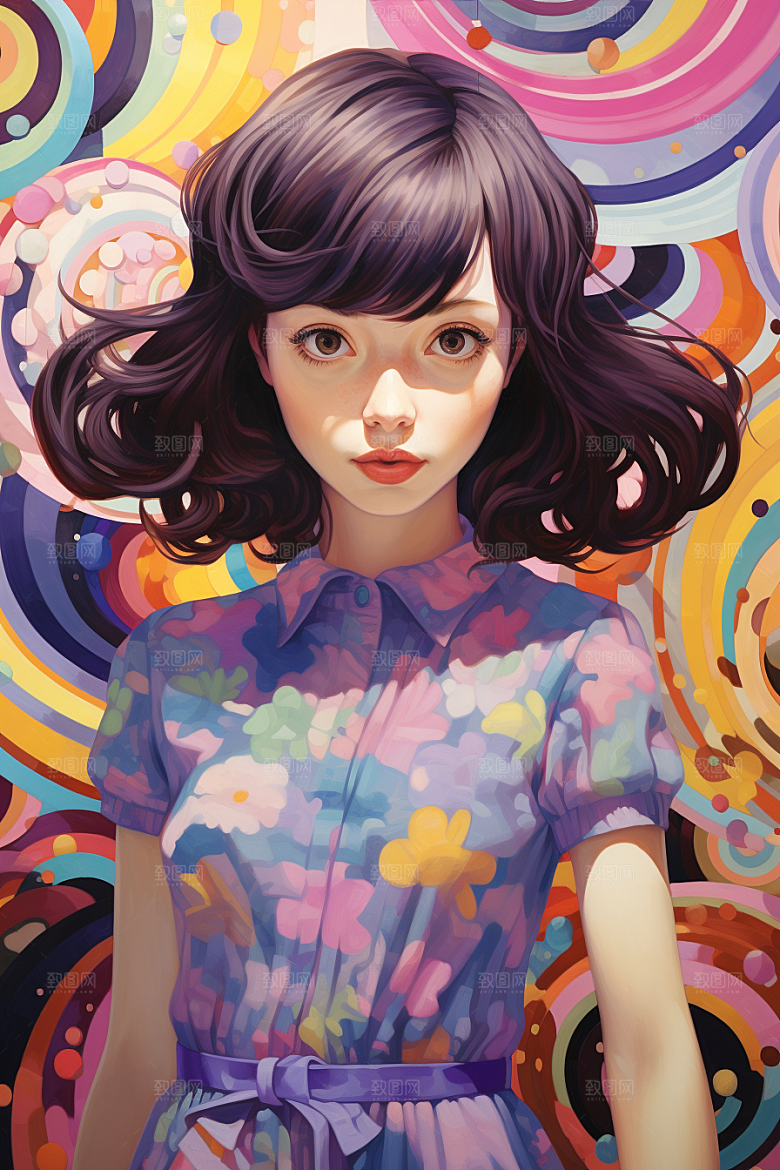 多巴胺女孩少女艺术感插画