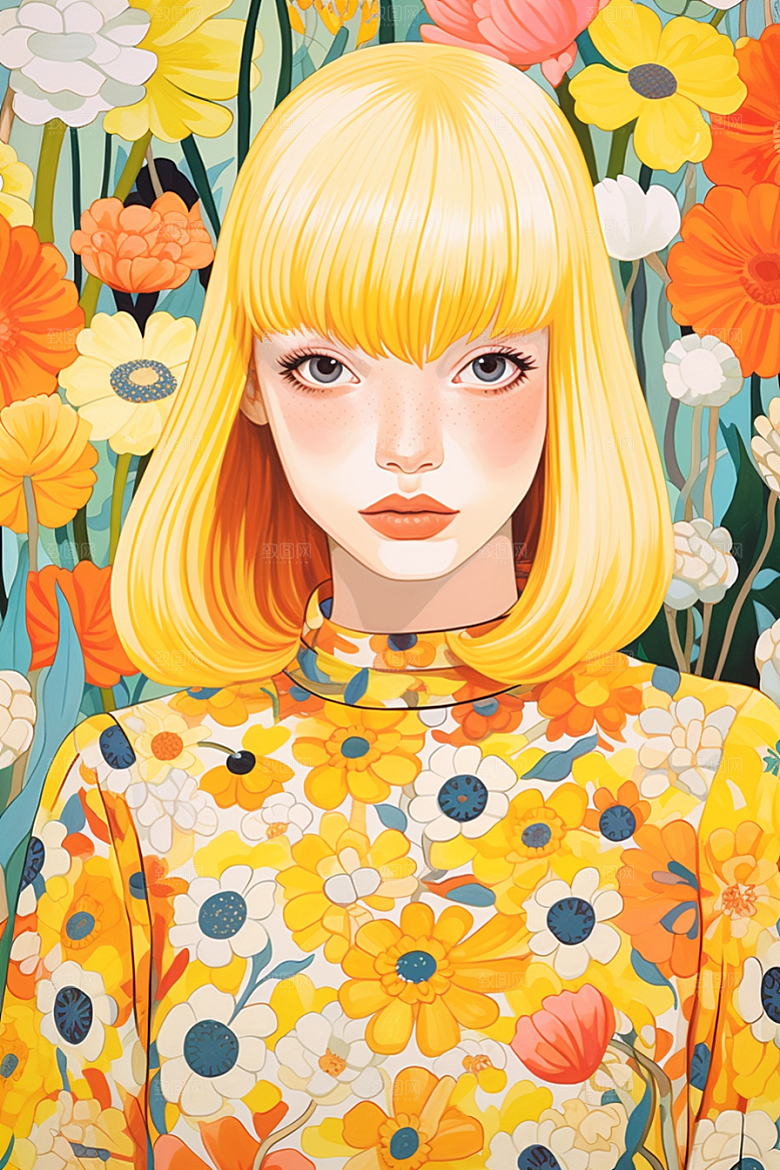 多巴胺女孩五彩斑斓少女插画