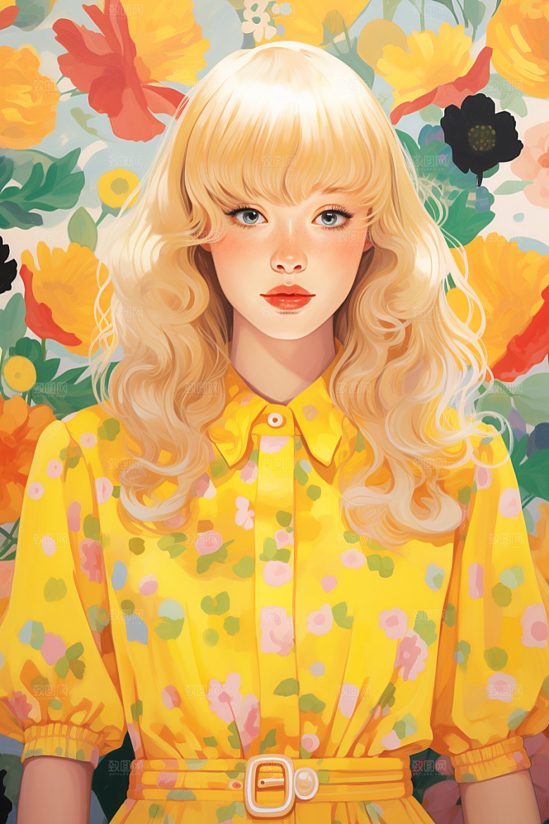 多巴胺女孩形象可爱插画