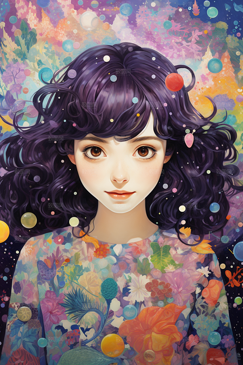 多巴胺女孩缤纷手绘插画